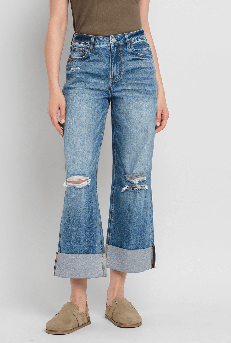 Rosy High Rise Baggy Cuffed Wide Leg Jeans