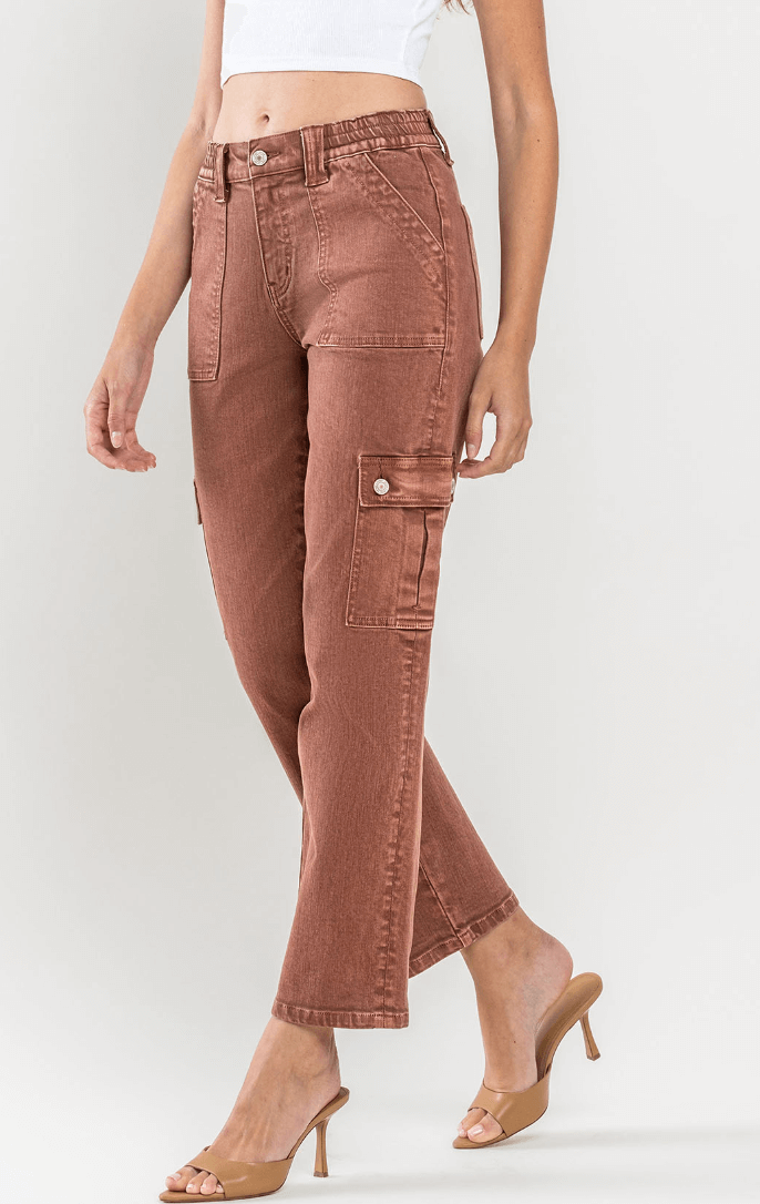 Red Brick High Rise Straight Cargo Jeans