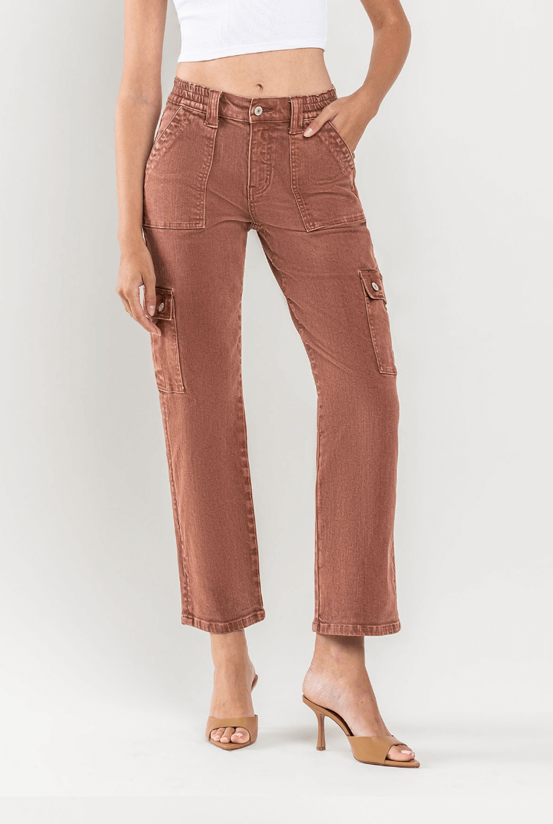 Red Brick High Rise Straight Cargo Jeans