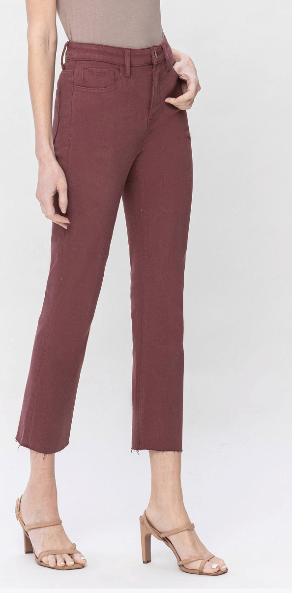 High Rise Slim Straight Jean in Maroon