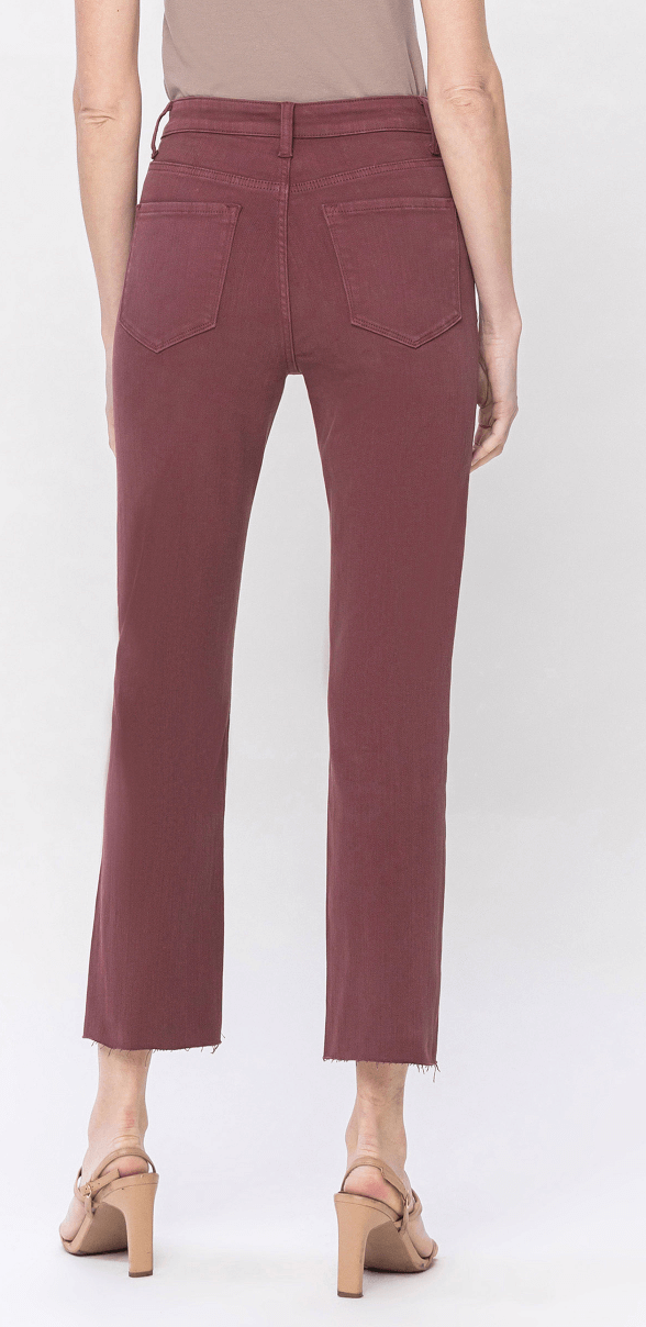 High Rise Slim Straight Jean in Maroon