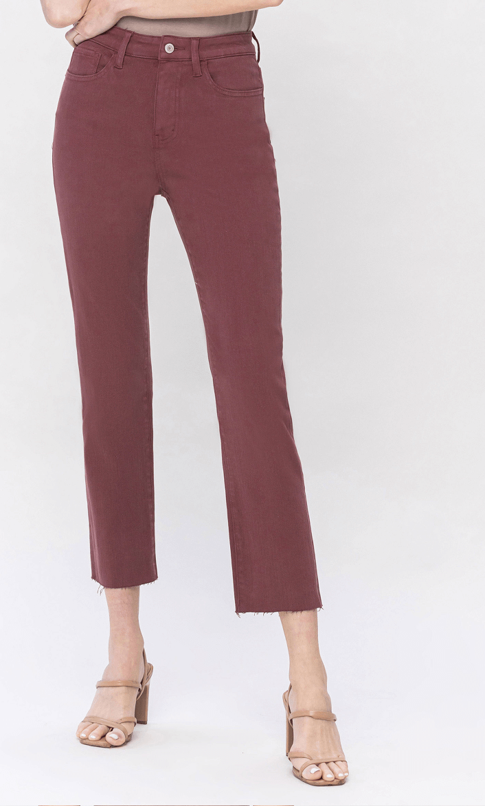 High Rise Slim Straight Jean in Maroon