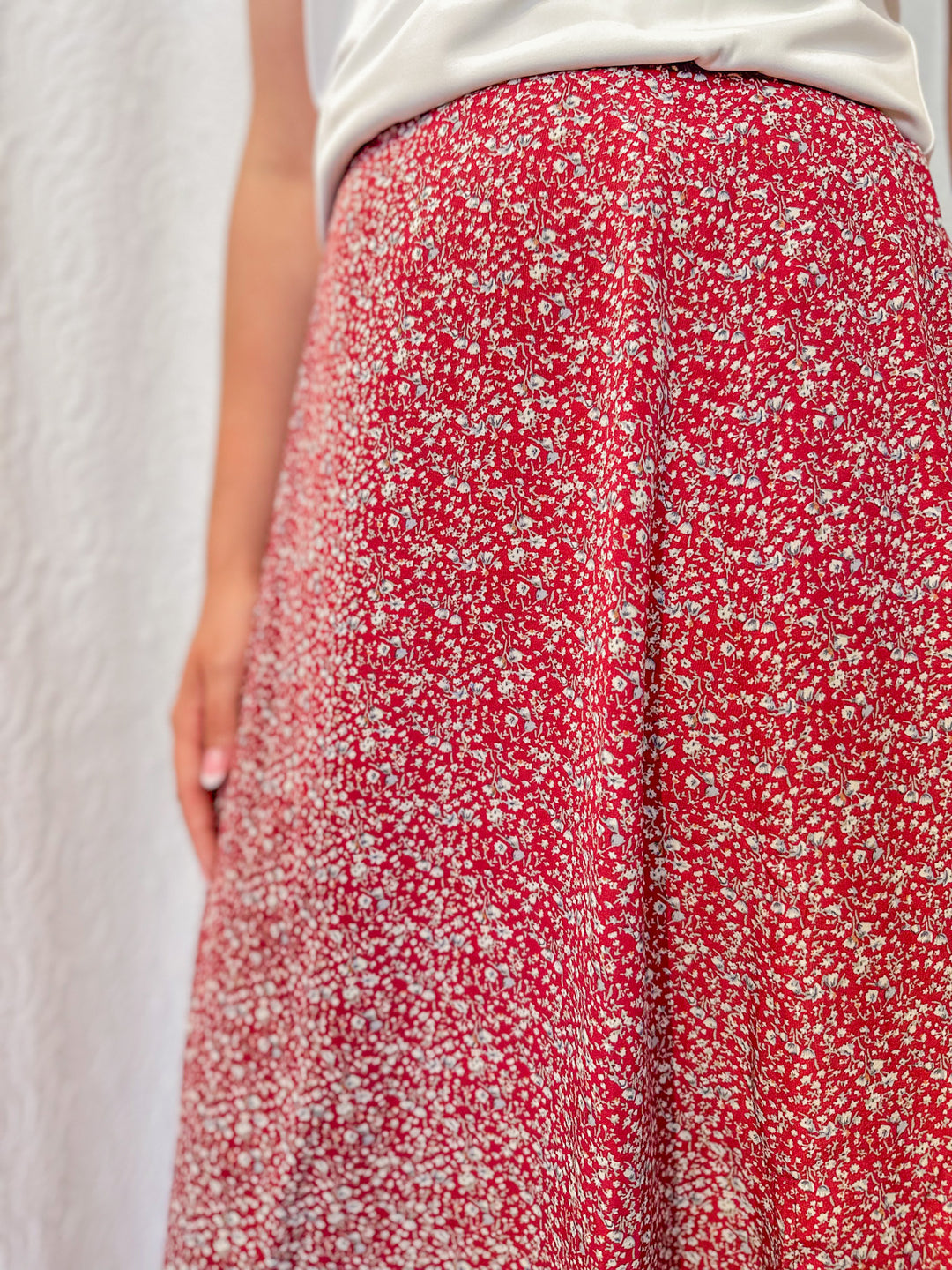 Wine Floral Handkerchief Midi Skirt
