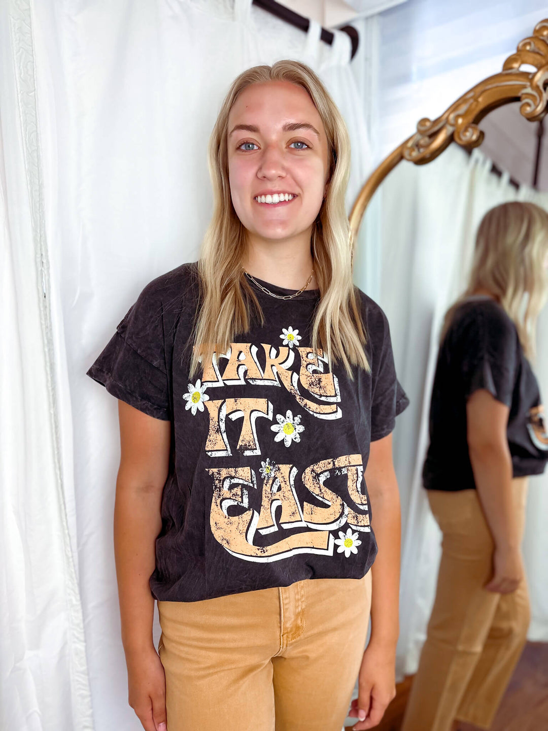Take it Easy Daisy Vintage Wash Graphic Tee