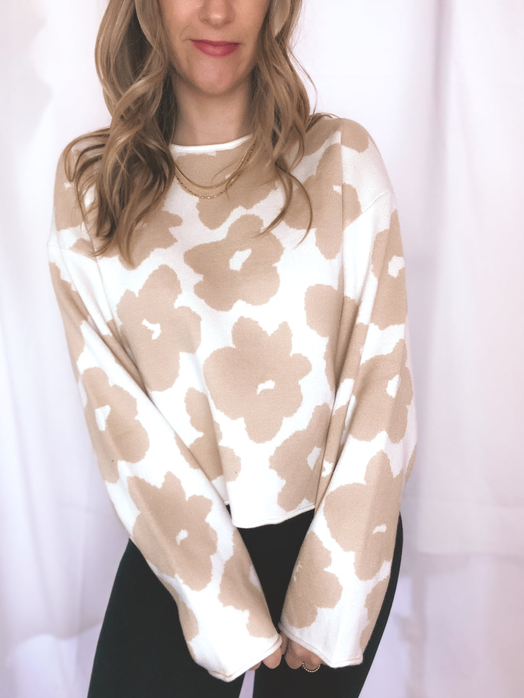 Neutral Floral Jacquard Sweater