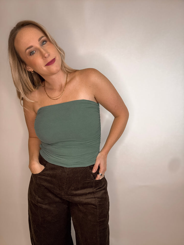 Jersey Ruched Ribbed Crop Tube Top