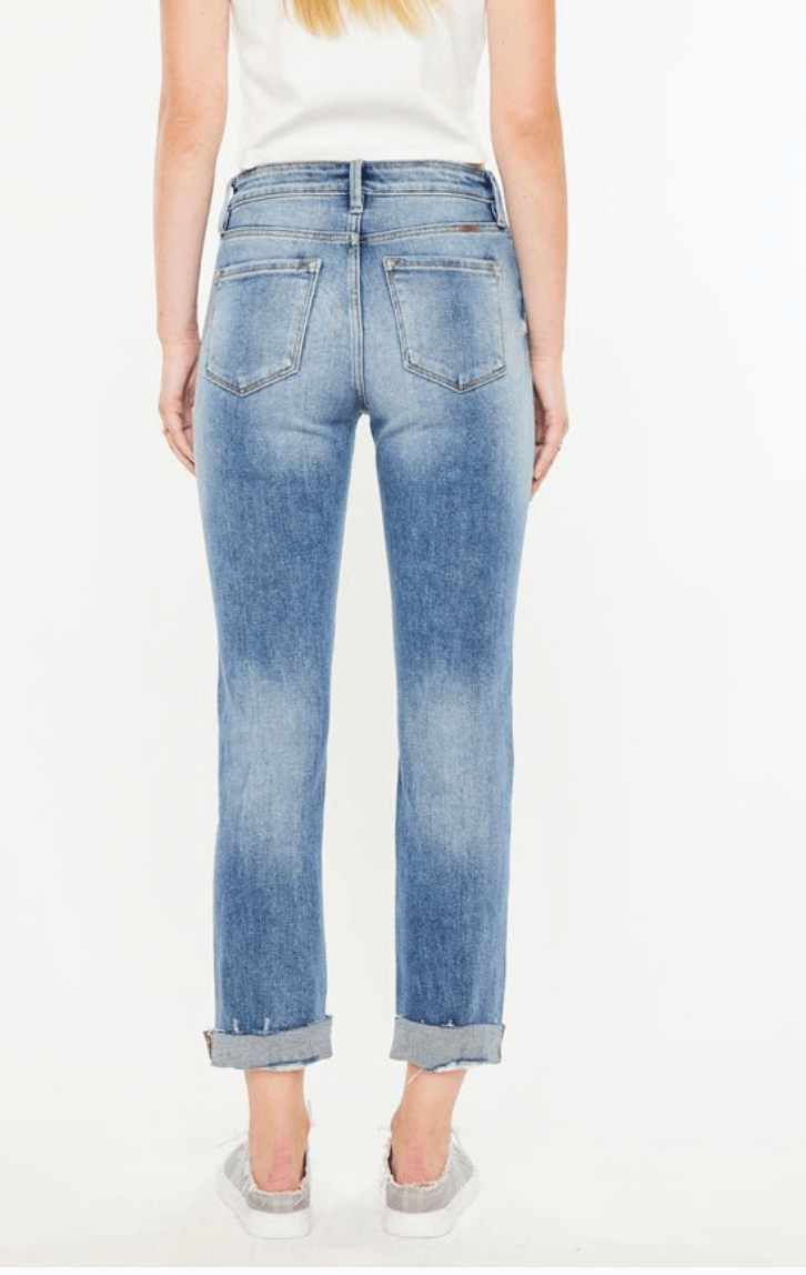 High Rise Cuffed Slim Straight Jeans