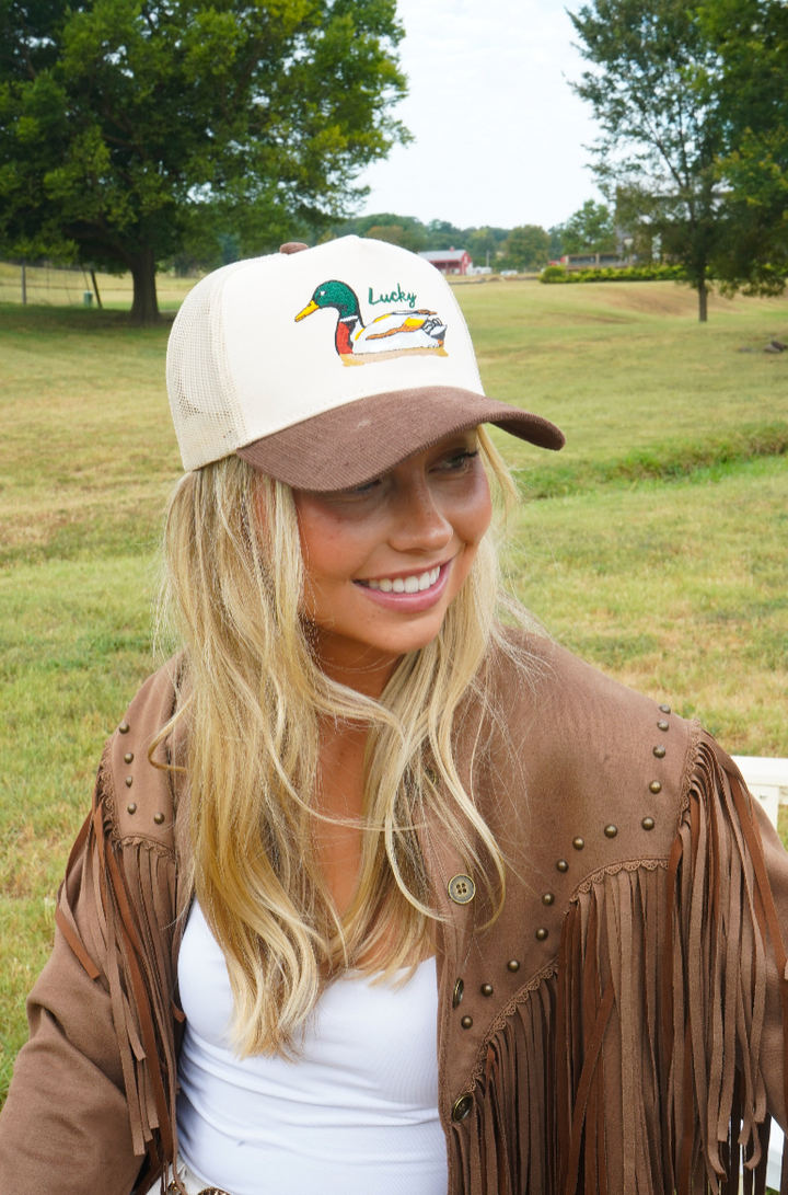 Lucky Duck - Brown Corduroy Trucker Hat