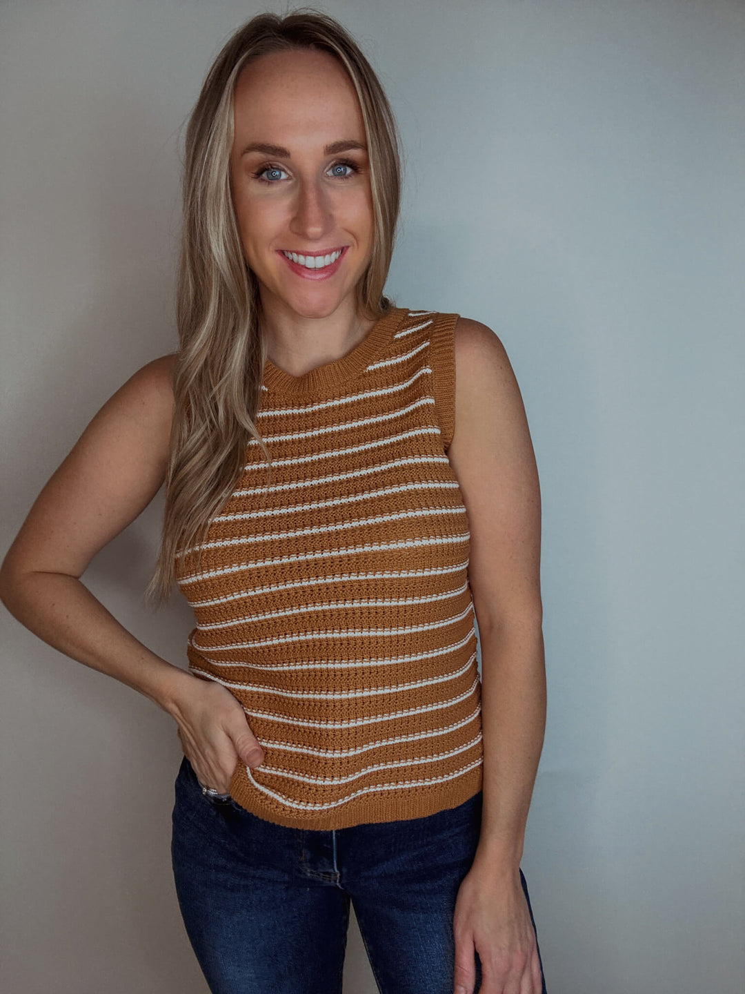 Maple Grove Stripe Sleeveless Sweater