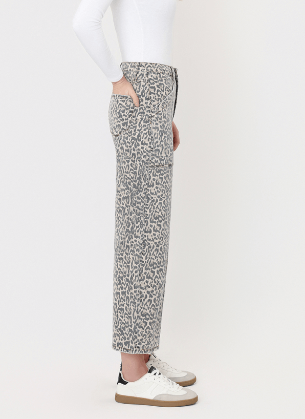 High Rise Utility Leopard Barrel Jeans