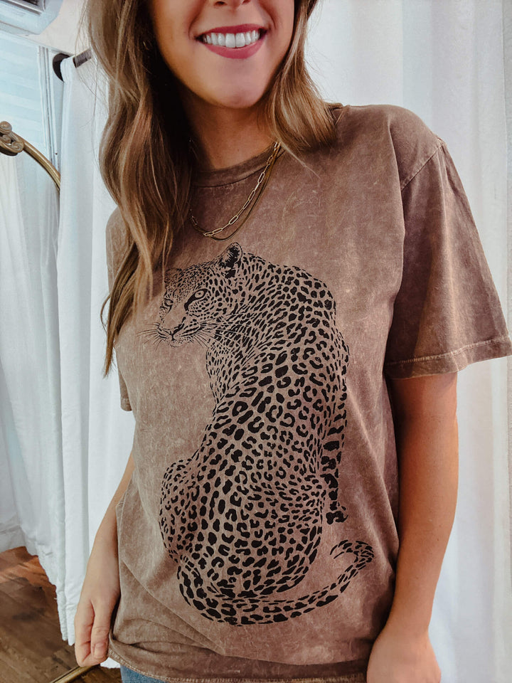 Leopard Mineral Wash Boyfriend Graphic Tee