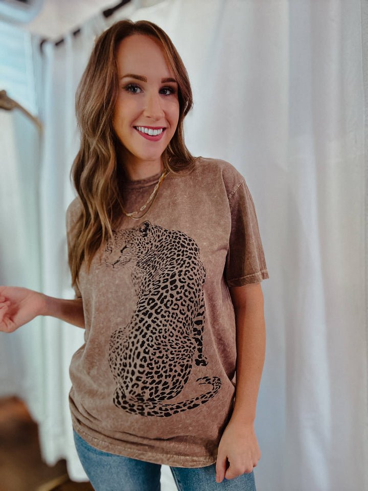 Leopard Mineral Wash Boyfriend Graphic Tee