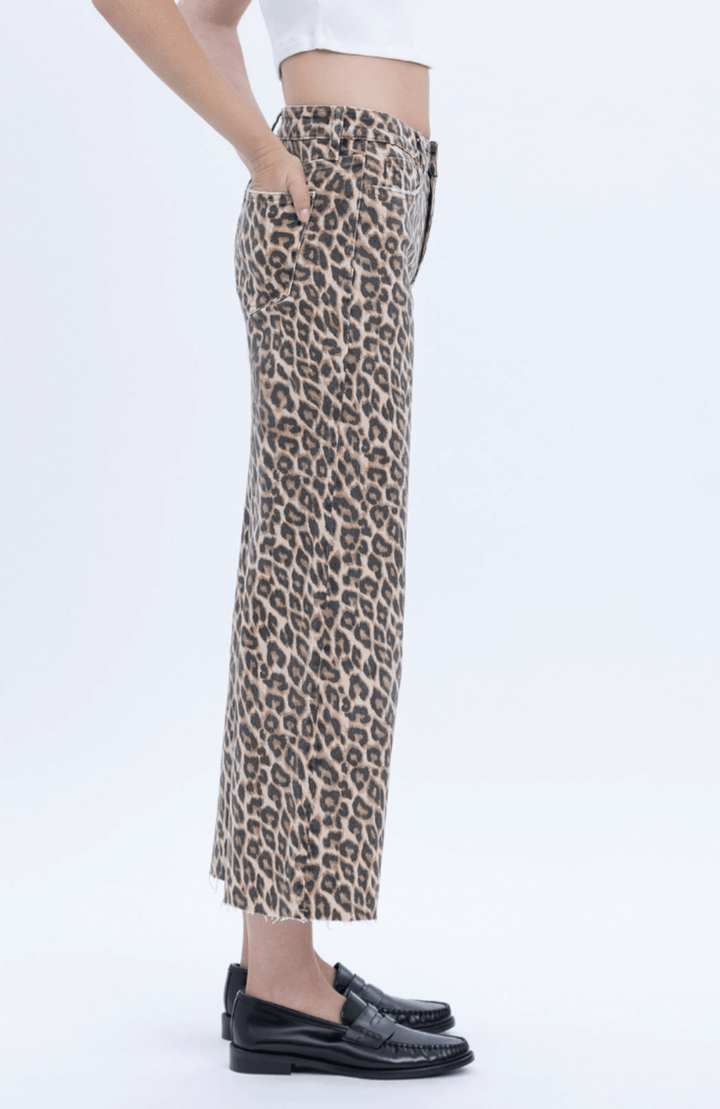 Leopard Print High Rise Crop Wide Leg Jeans
