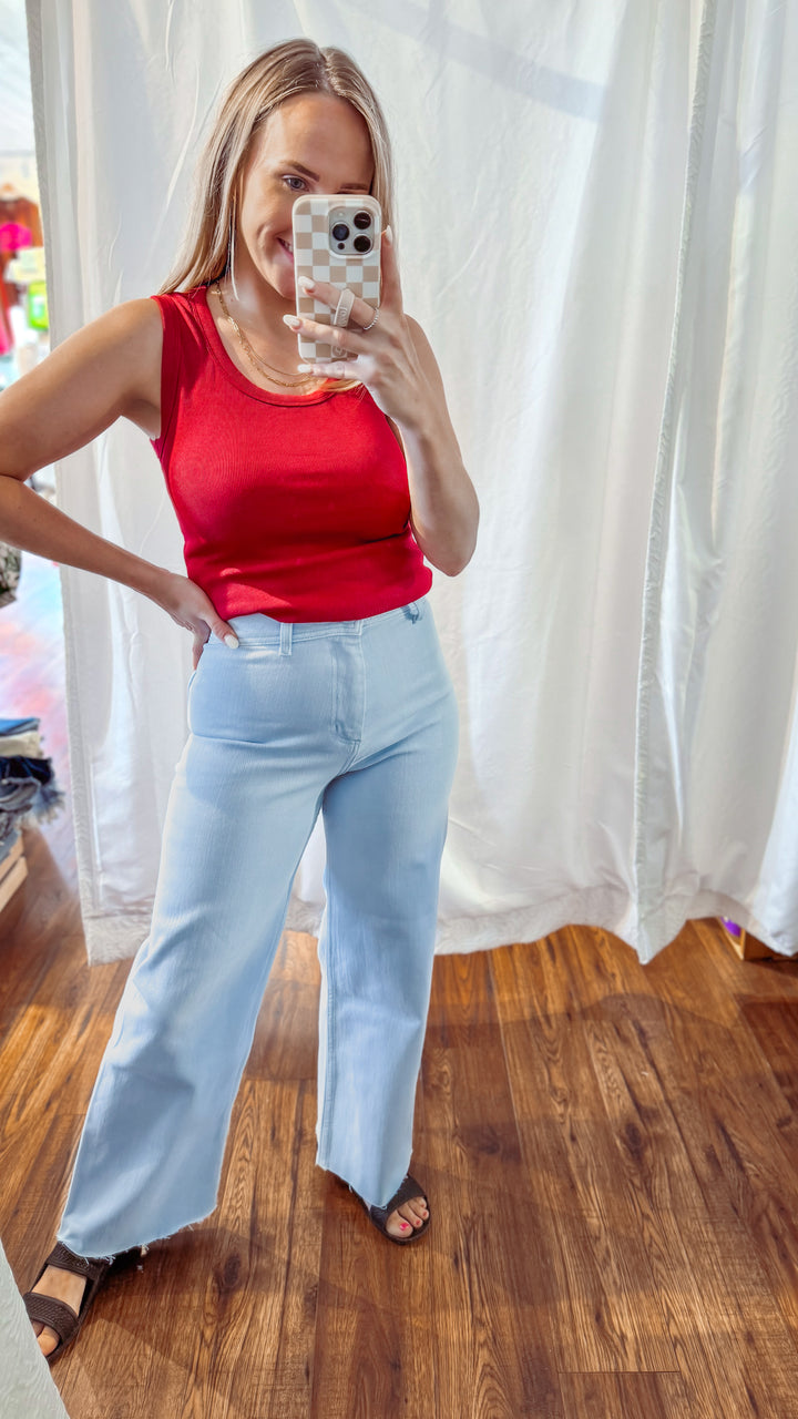 Light Blue Denim Straight Wide Leg Pants