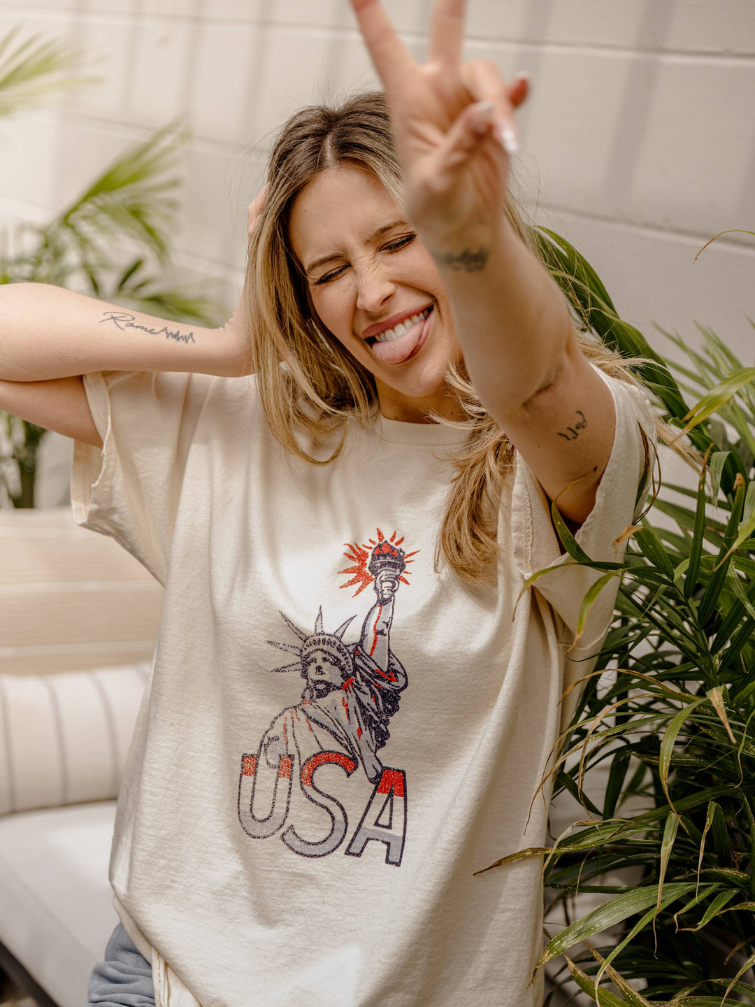 Miss Liberty USA Off White Thrifted Tee