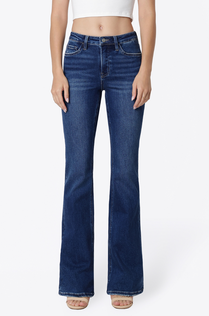 High Rise Dark Wash Trouser Fold Bootcut Jeans