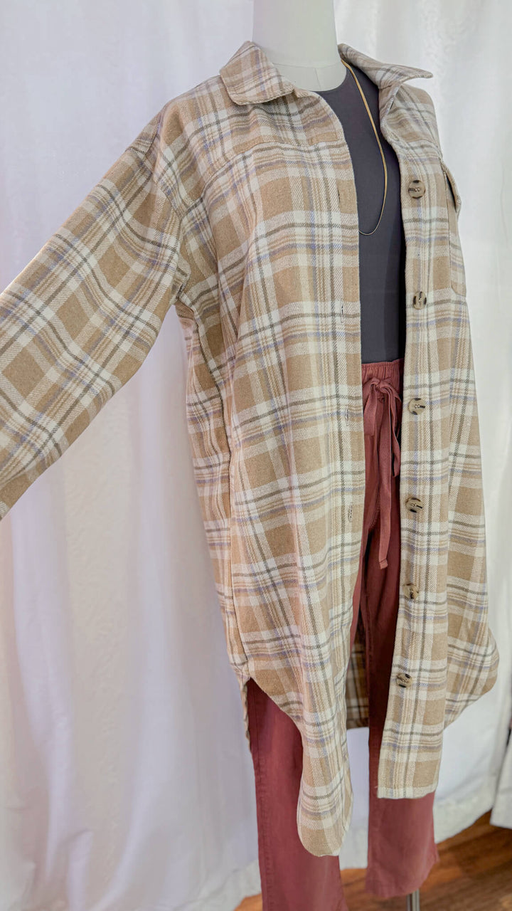 All Toasty Long Plaid Pocketed Shacket