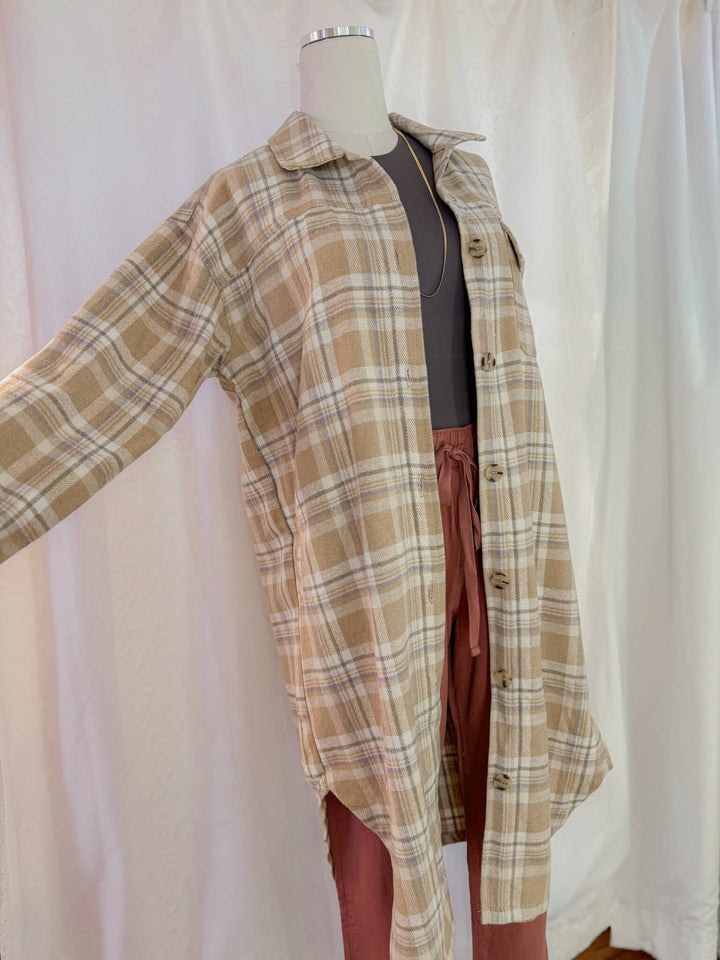 All Toasty Long Plaid Pocketed Shacket