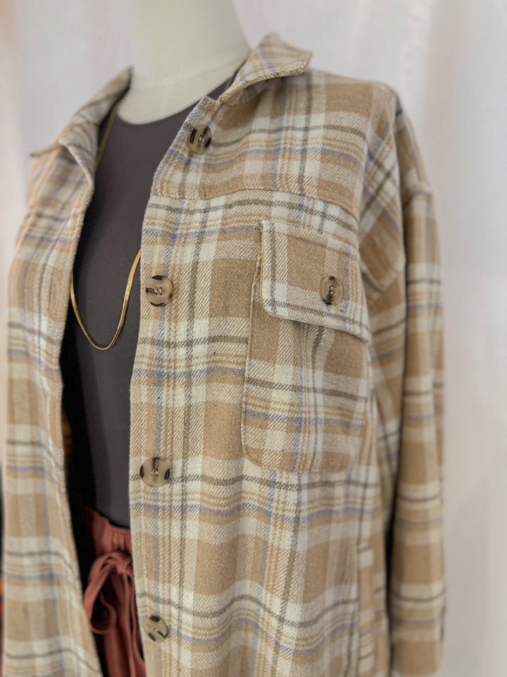 All Toasty Long Plaid Pocketed Shacket