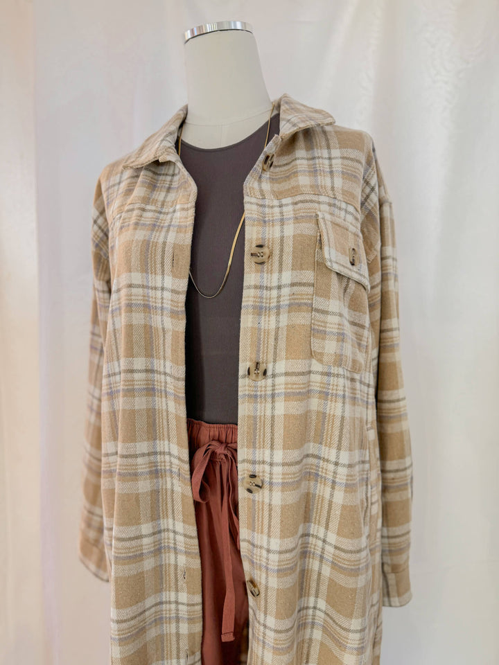 All Toasty Long Plaid Pocketed Shacket