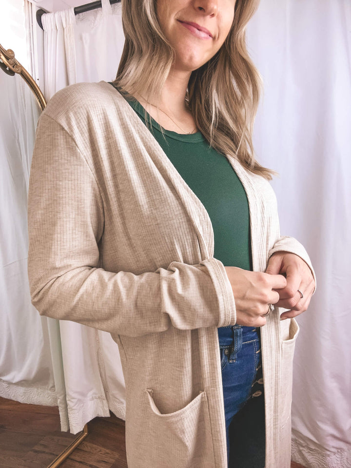 Misty Mornings Ribbed Pocketed Cardigan