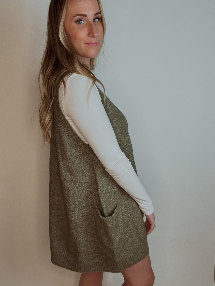 Oversized Long Sweater Vest in Sage