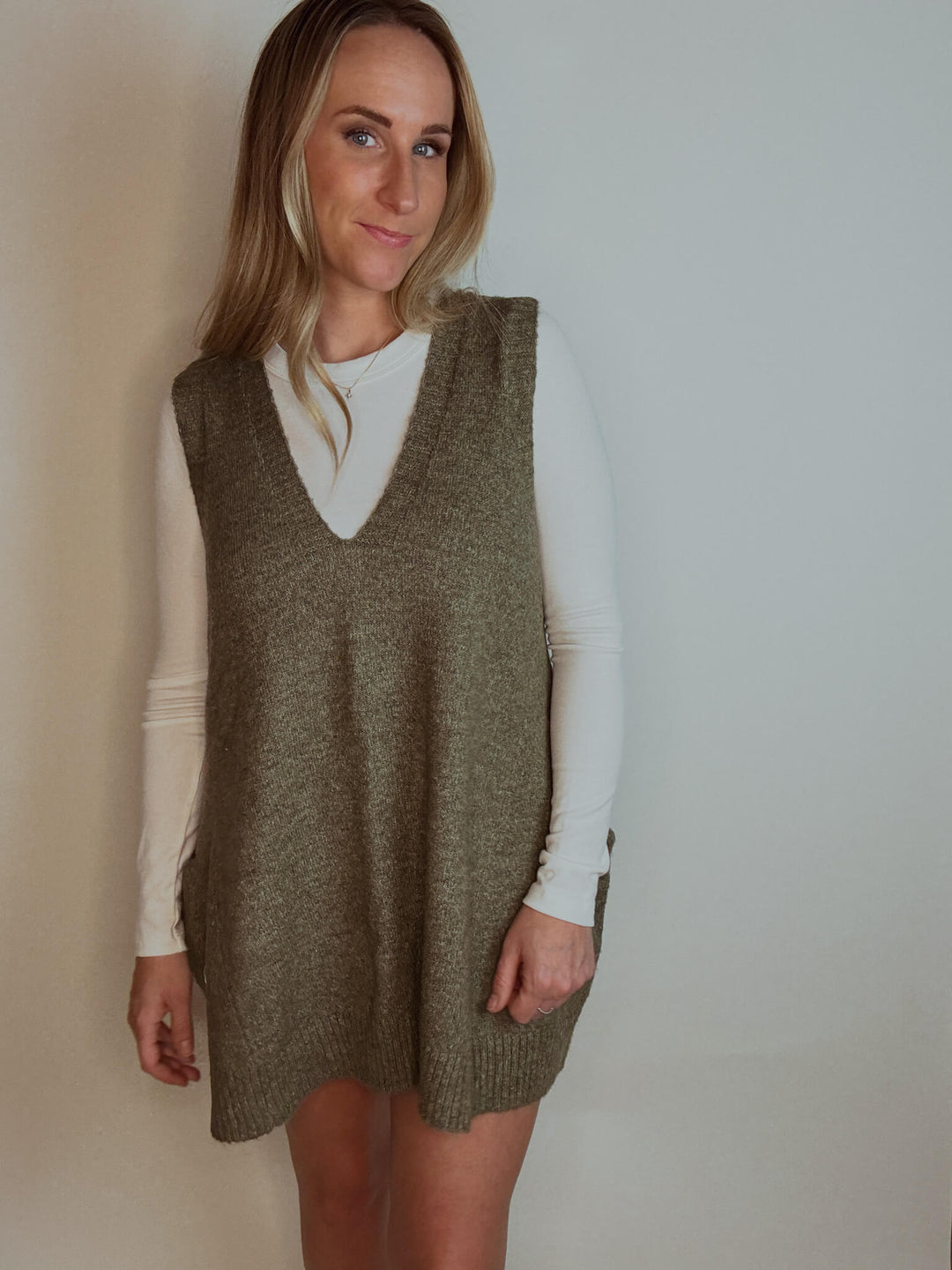 Oversized Long Sweater Vest in Sage