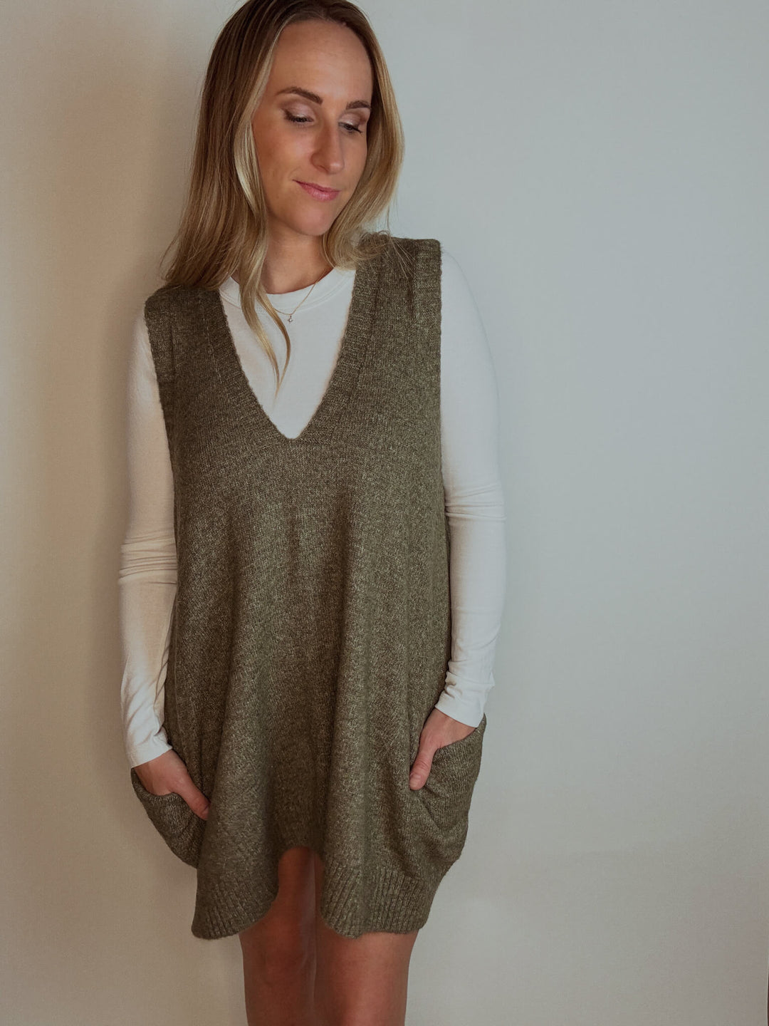 Oversized Long Sweater Vest in Sage