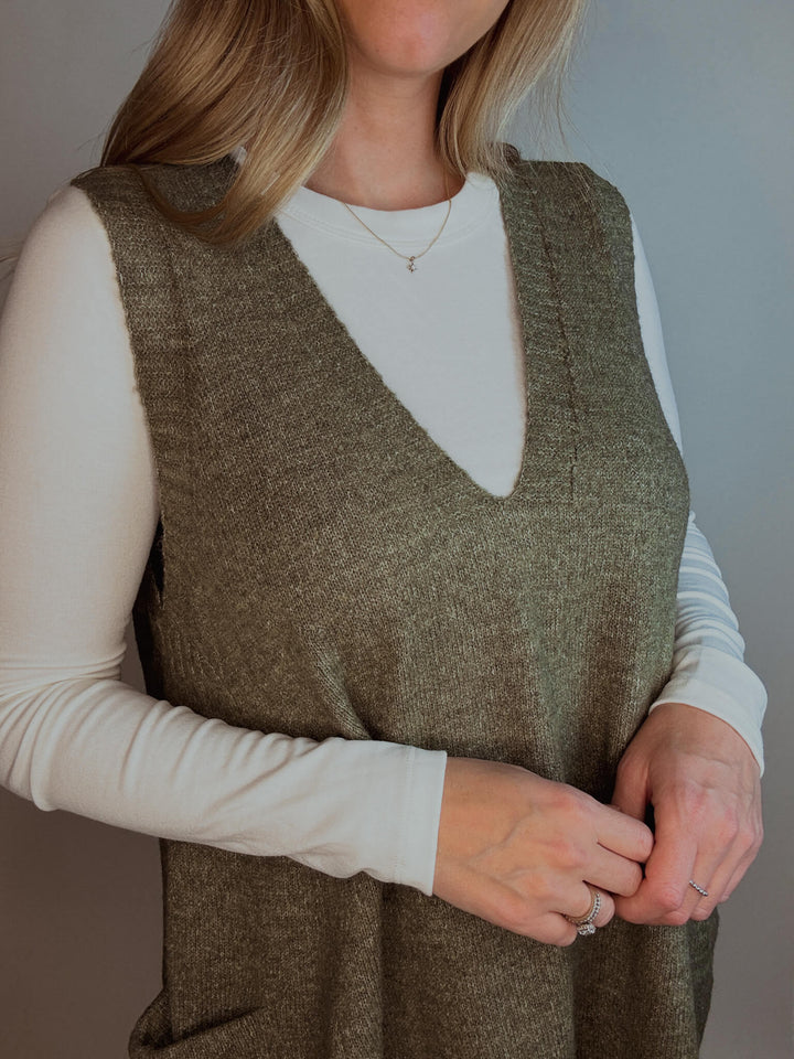 Oversized Long Sweater Vest in Sage
