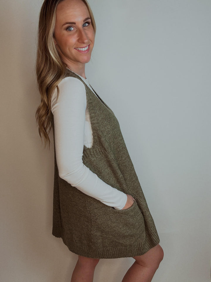 Oversized Long Sweater Vest in Sage