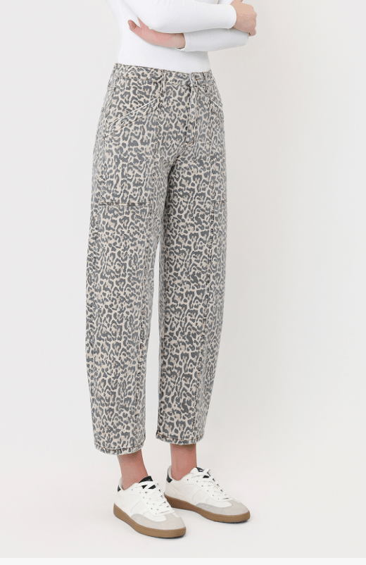 High Rise Utility Leopard Barrel Jeans