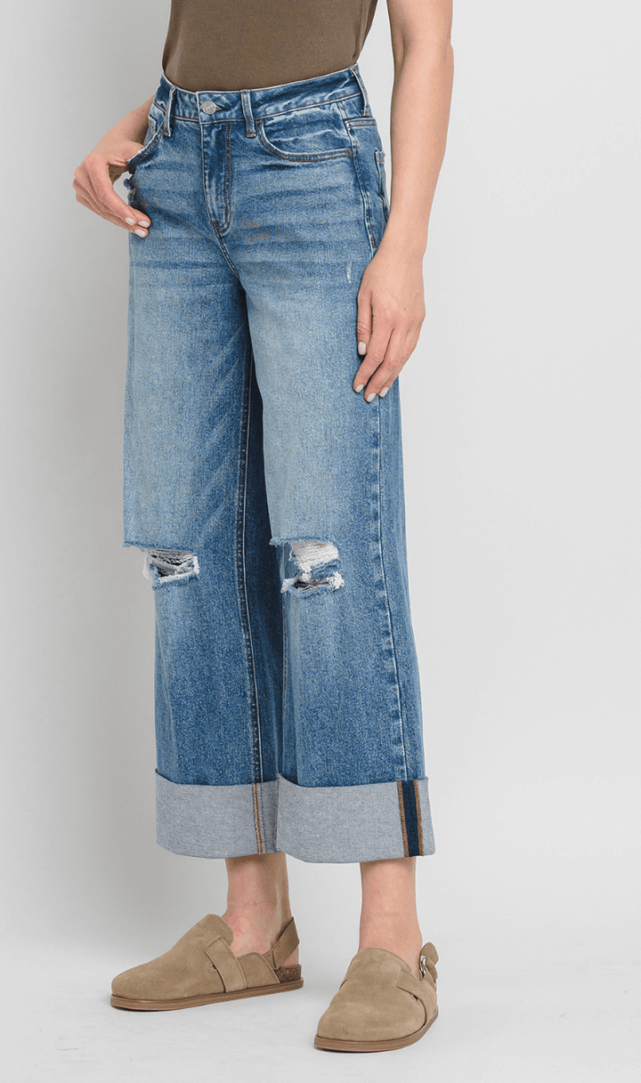 Rosy High Rise Baggy Cuffed Wide Leg Jeans