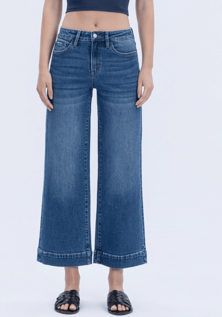 Mesmerism High Rise Trouser Hem Crop Wide Leg Jeans