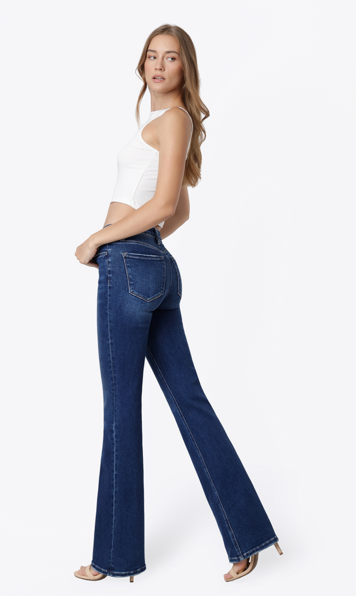 High Rise Dark Wash Trouser Fold Bootcut Jeans