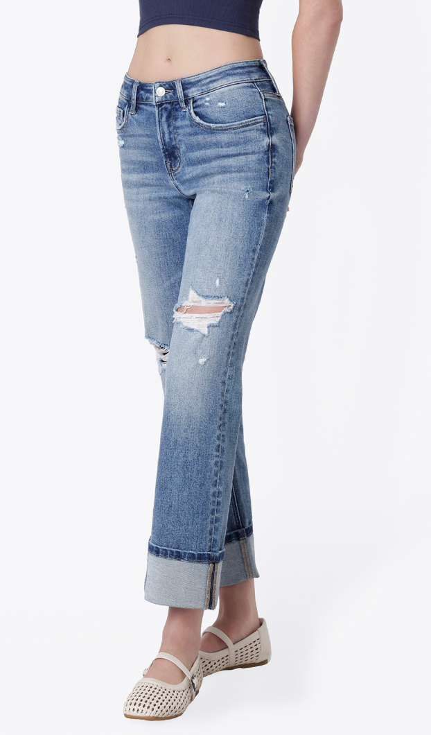 Mid-Rise Cuffed Crop Straight Jeans