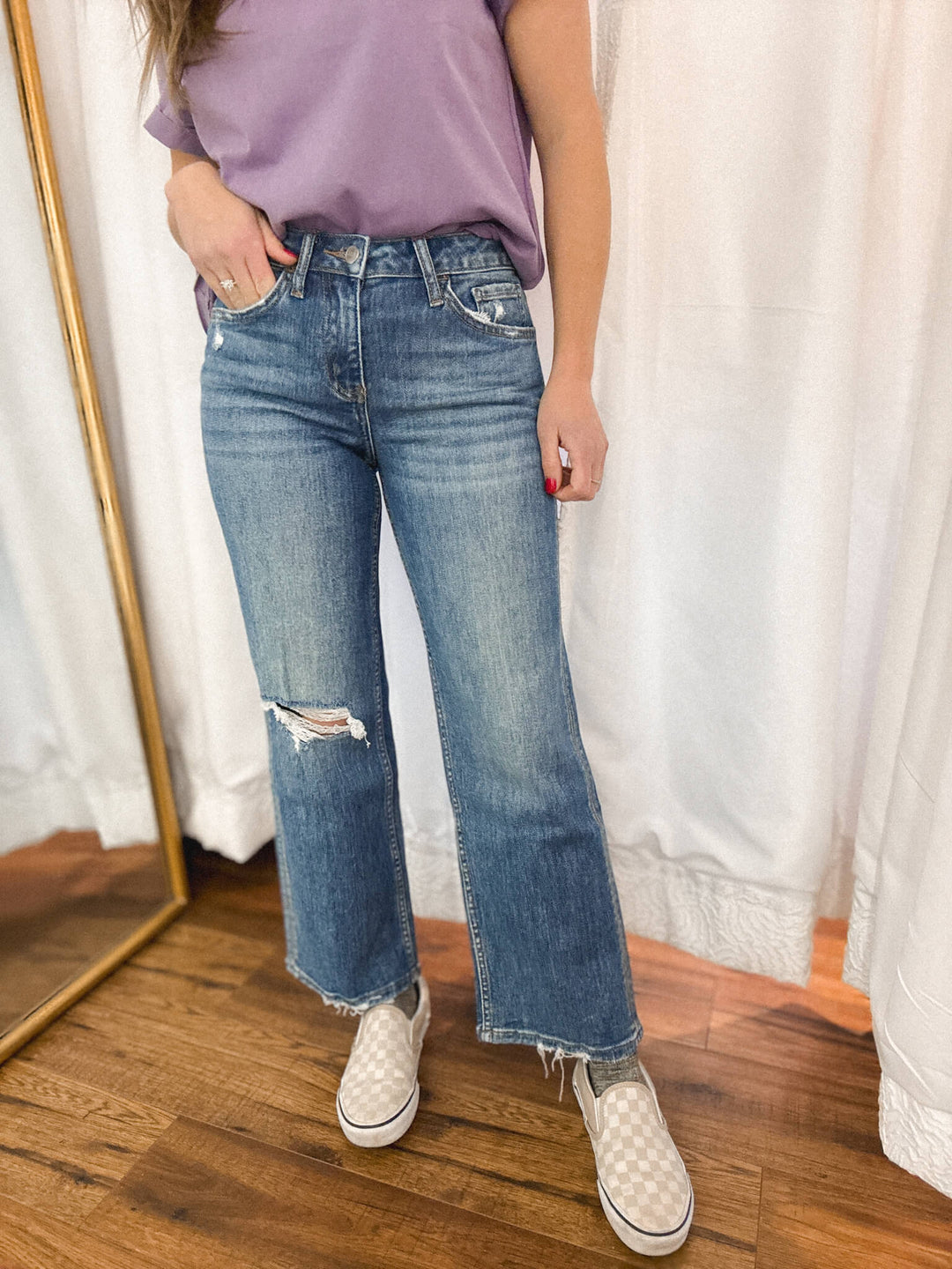 Sailor Snap High Rise Slim Wide Leg Jeans