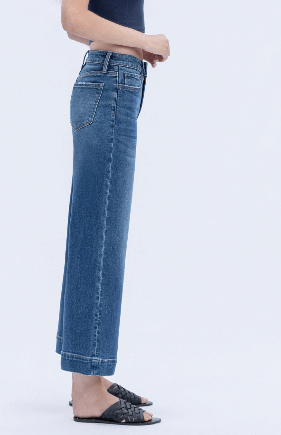 Mesmerism High Rise Trouser Hem Crop Wide Leg Jeans