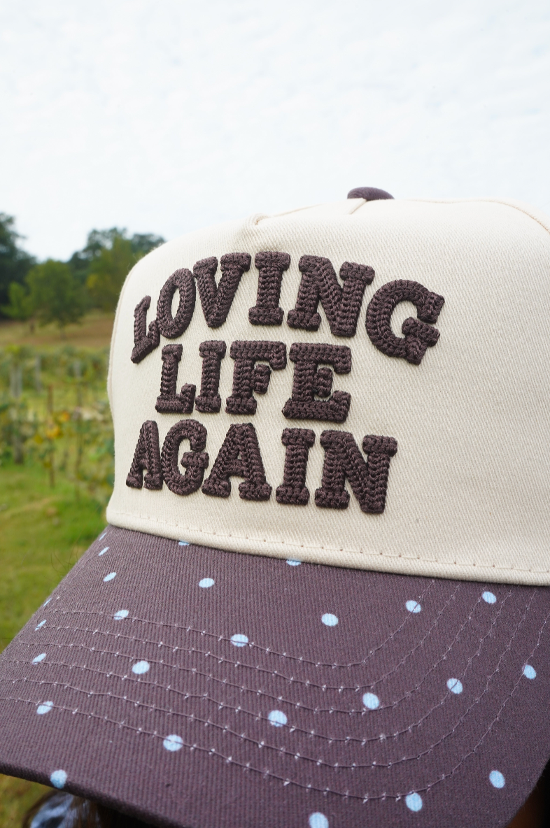 Loving Life Again - Brown &amp; Blue Polka Dot Trucker Hat