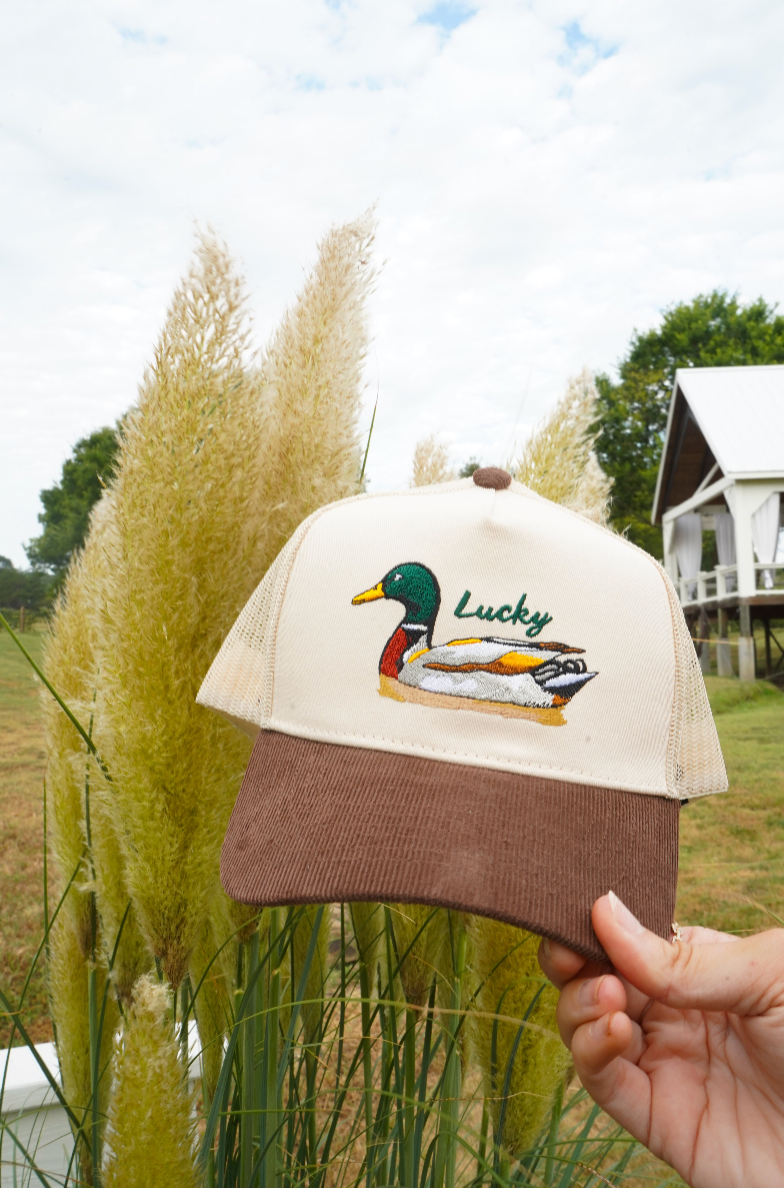 Lucky Duck - Brown Corduroy Trucker Hat