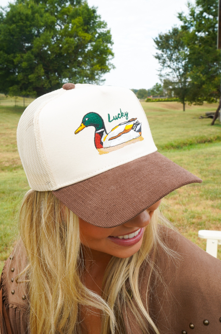 Lucky Duck - Brown Corduroy Trucker Hat
