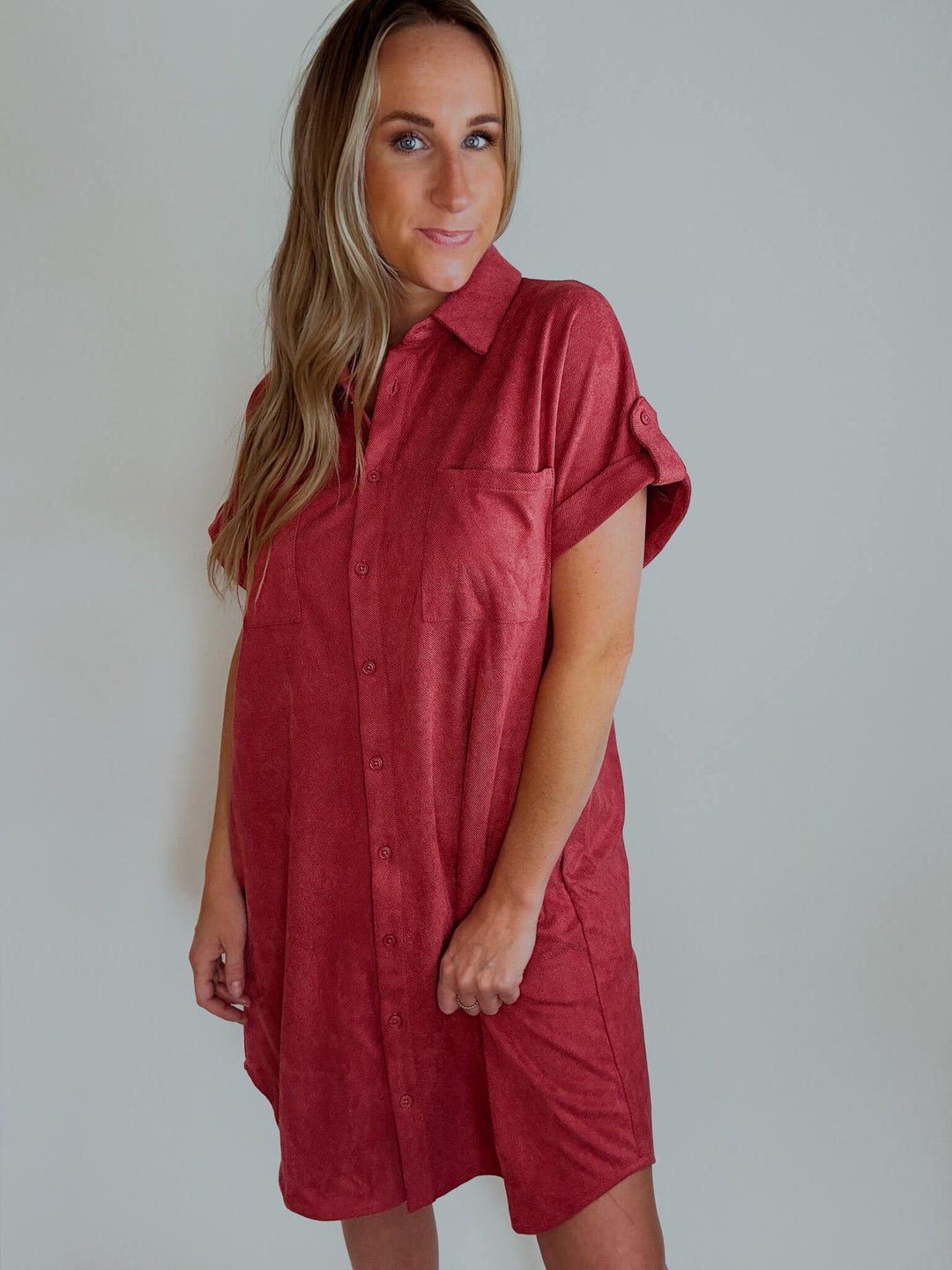 Cider & Spice Suede Shirt Mini Dress with Pockets