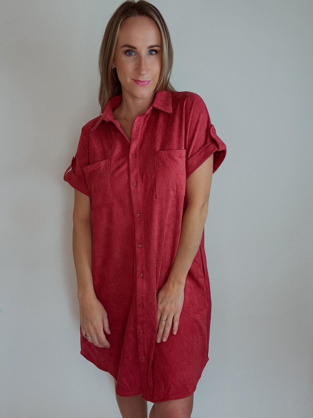 Cider & Spice Suede Shirt Mini Dress with Pockets