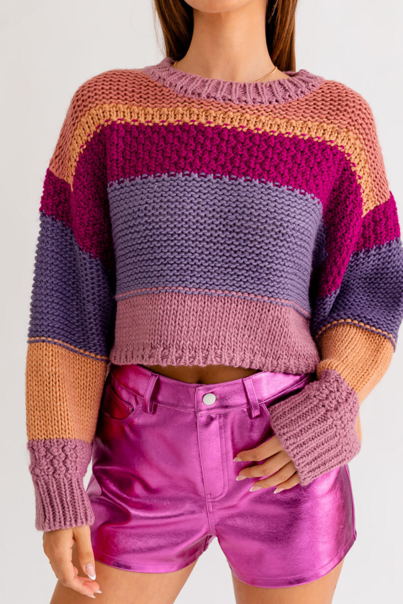 Multi Pink Crop Knit Sweater