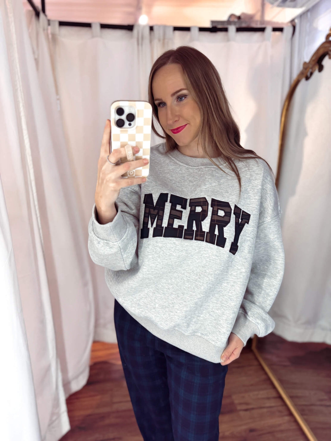 MERRY Plaid Crewneck Sweatshirt