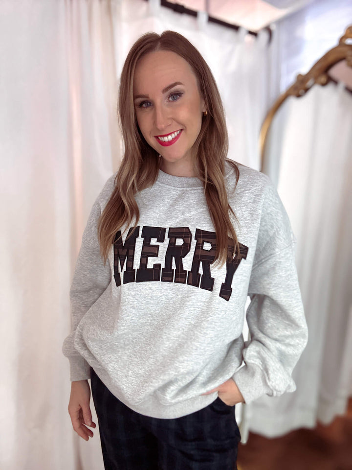 MERRY Plaid Crewneck Sweatshirt