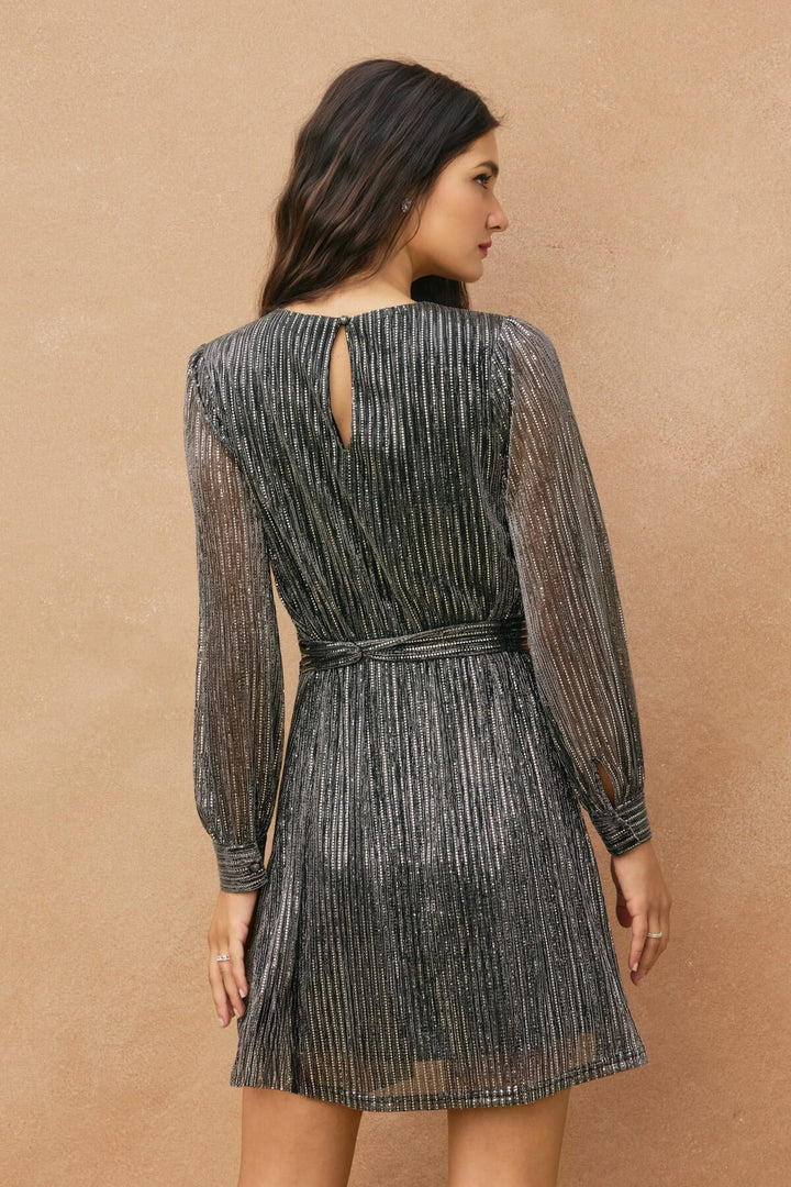 silver metallic holiday mini dress