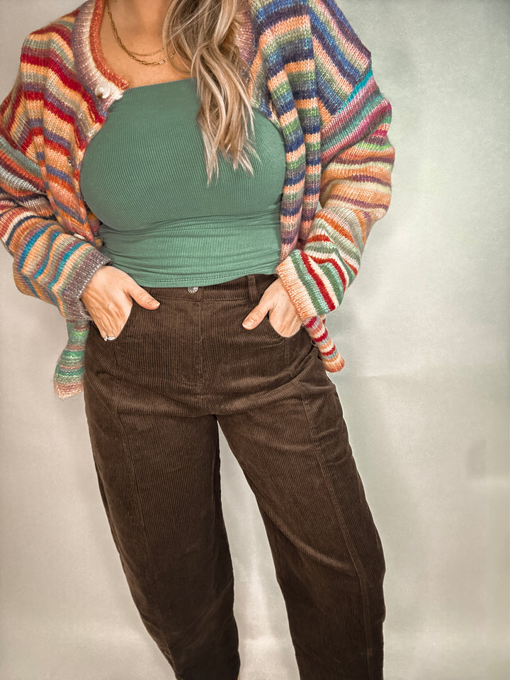 Mid-Rise Corduroy Barrel Pants