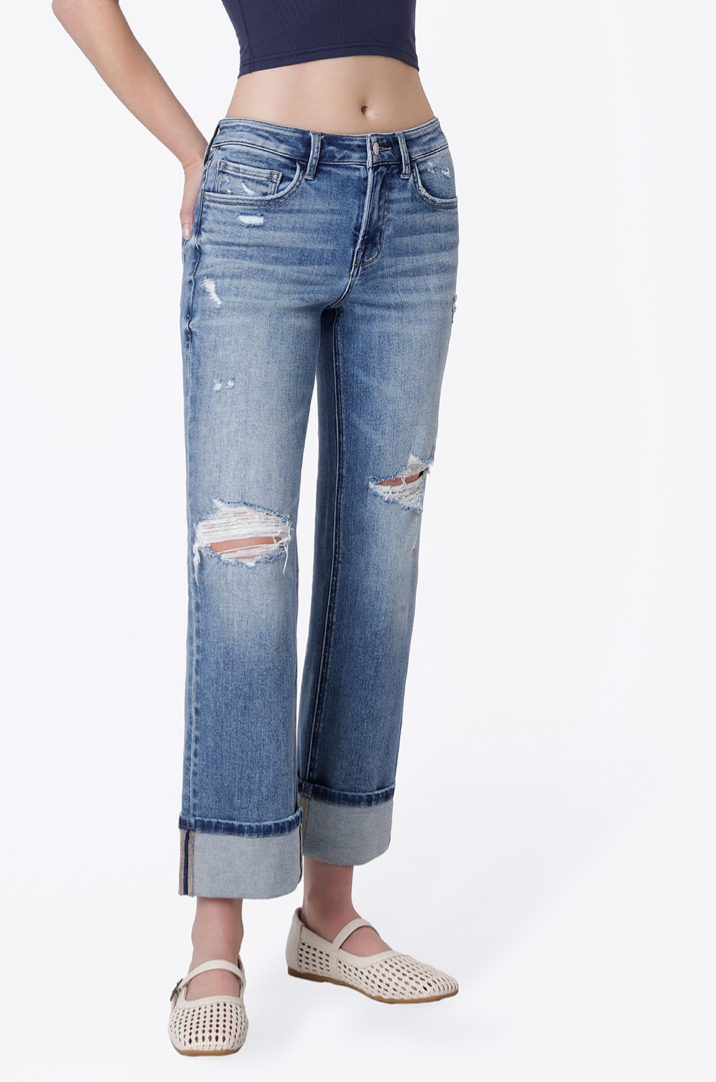 Mid-Rise Cuffed Crop Straight Jeans