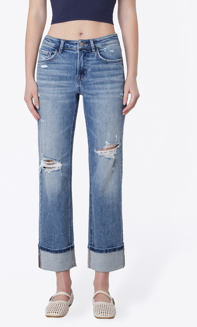 Mid-Rise Cuffed Crop Straight Jeans