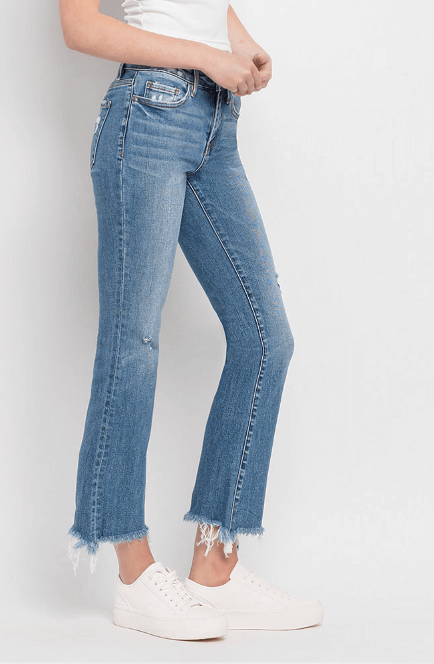 Mid-Rise Distressed Hem Ankle Bootcut